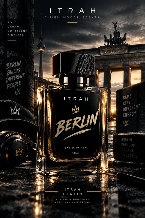 Itrah Berlin Eau de Parfum 50ml black bottle with gold accents