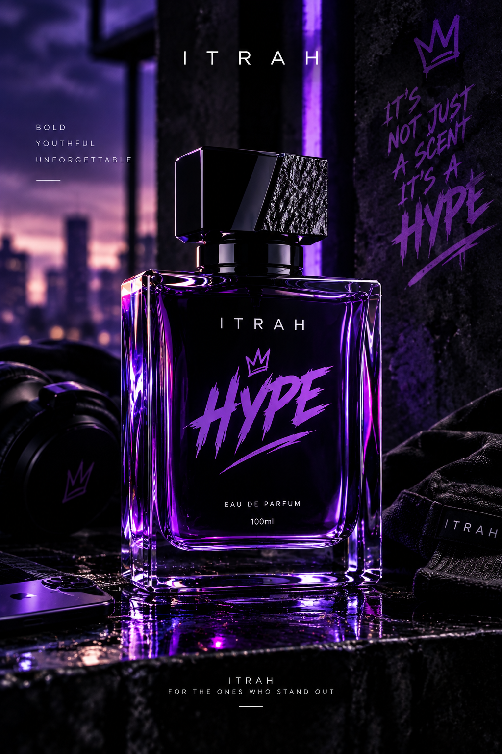 Itrah HYPE Eau de Parfum 50ml black and violet bottle